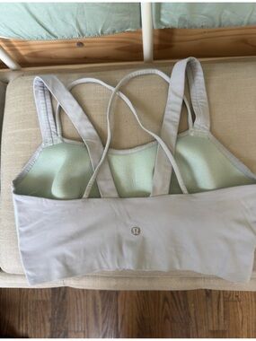 lululemon athletica Light Gray and Mint Green Strappy Sports Bra